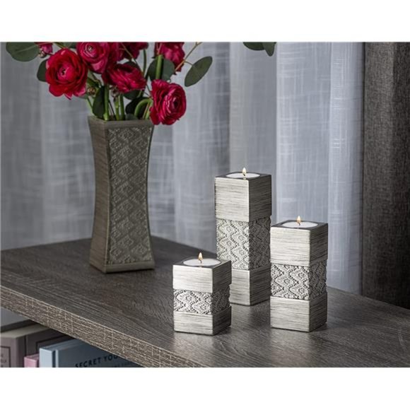 Set of 3 Tealight Candle Holder - Centerpiece for Living Room and Dining Room - Picture 2 of 6